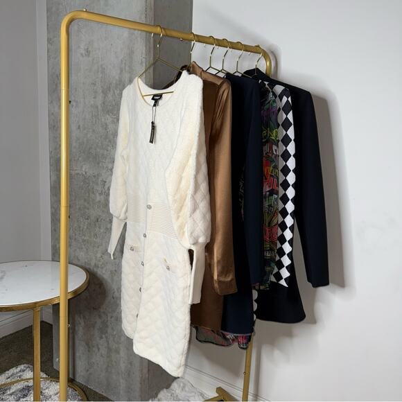 Express Embellished Button Front Mini Sweater Dress in Ivory/Off White - Picture 10 of 17